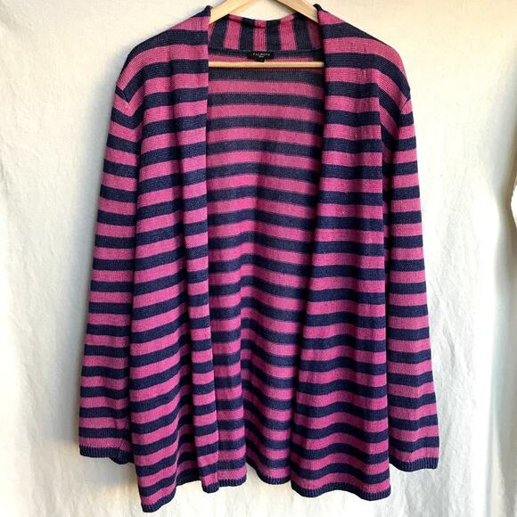 Talbots Pink and Blue Striped Open Front Linen Cardigan - Picture 1 of 7